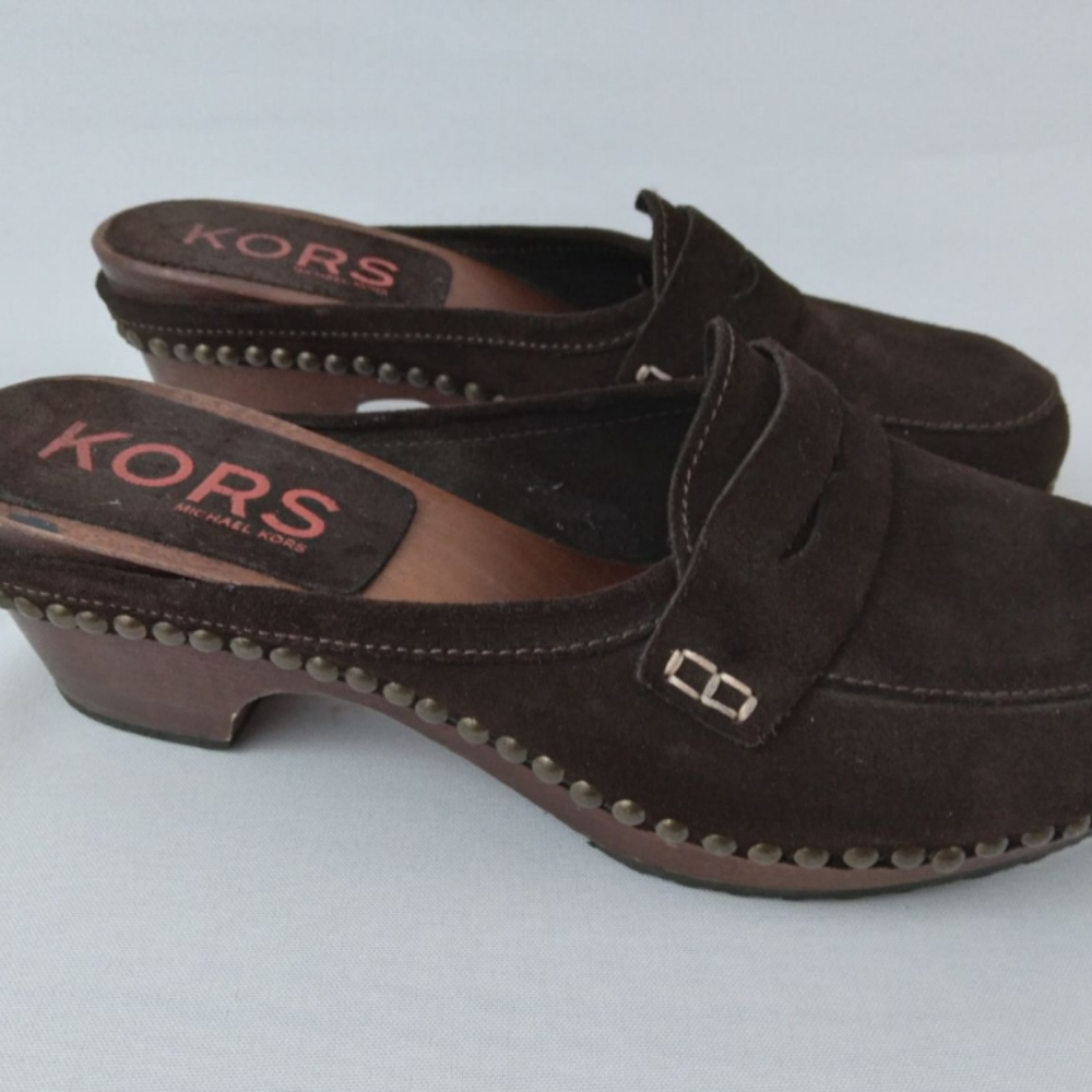 Kors Michael Kors women's slip-on clogs chocolate brown suede made in Italy